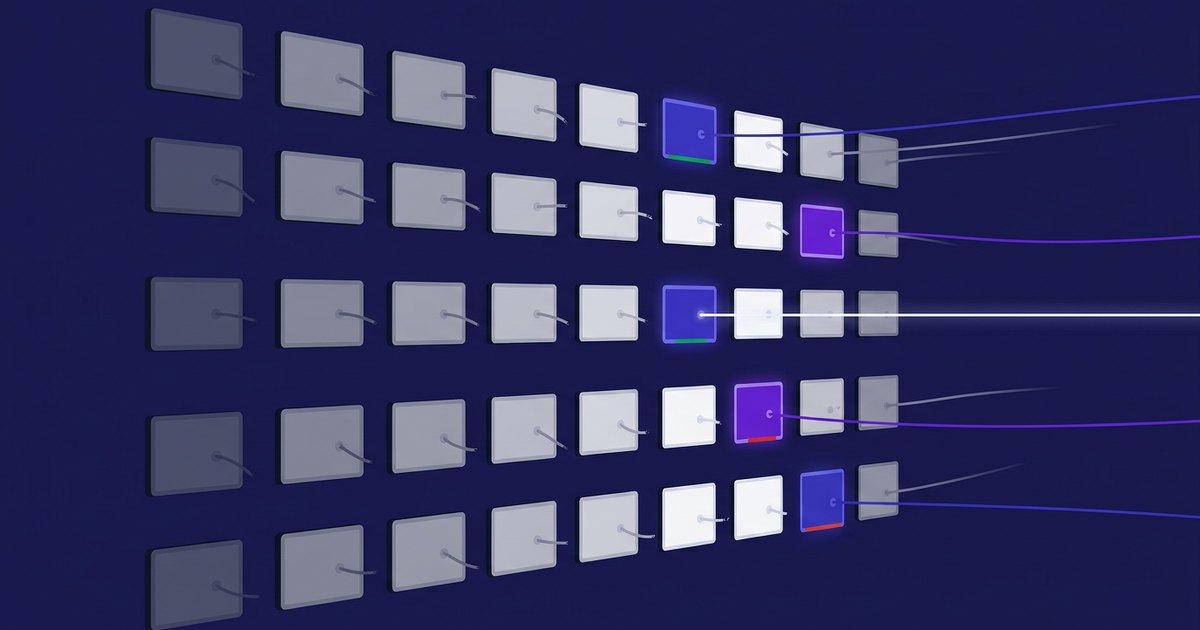 A grid of directory listing cards, most greyed out with their outbound links severed, a few glowing with unbroken links running off to the right