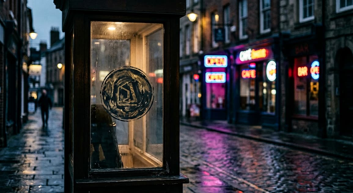 An independent UK high-street shopfront fading from view, illustrating why small businesses are invisible to ChatGPT